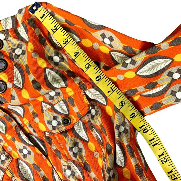 Multiples 3/4 Sleeve Blazer Denim Jean Jacket Snap Buttons Size S Orange Autumn - Picture 14 of 16